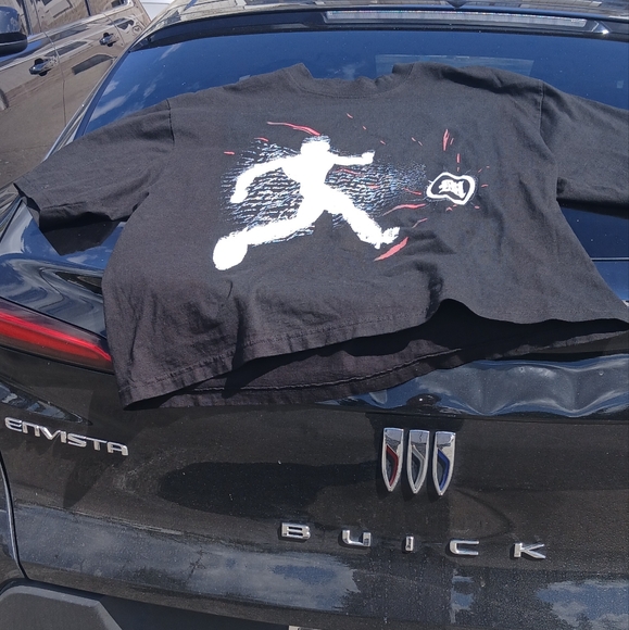 Other - Black Graphic T-Shirt with White and Red Design